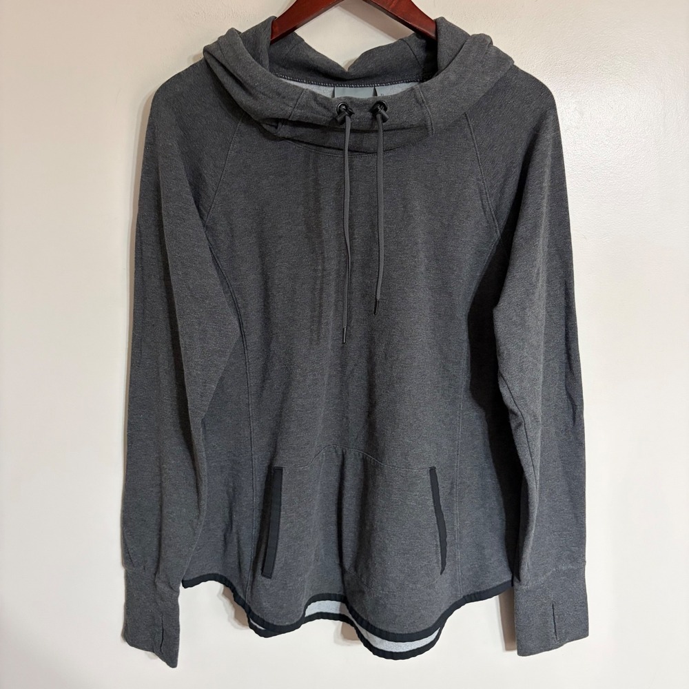 Athleta Womens XL Gray Funnel Neck Hoodie Pullover Thumbhole Sweatshirt